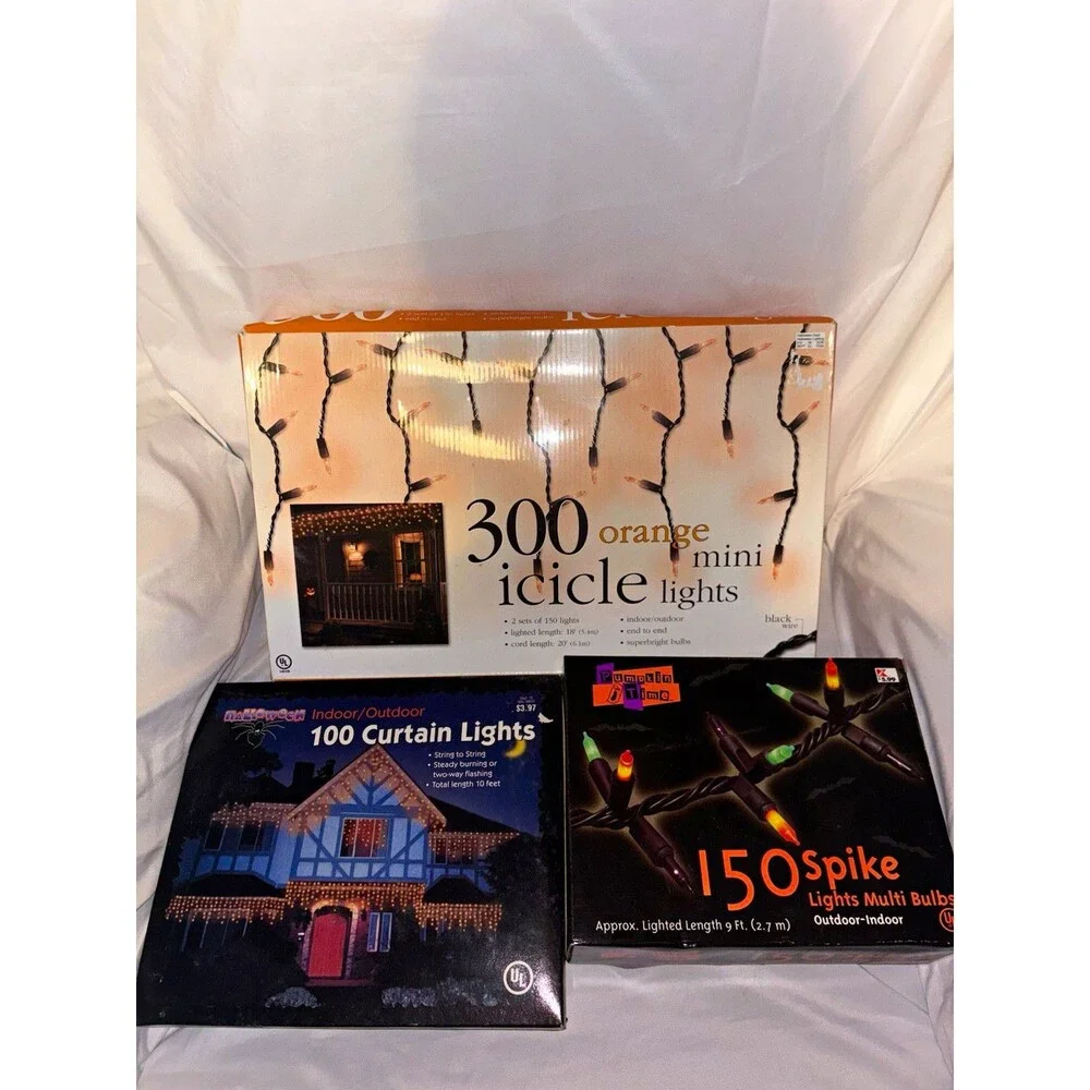 Lot of 4 Plug-In Halloween Lights Icicle Multicolored Purple, Orange, Green Work